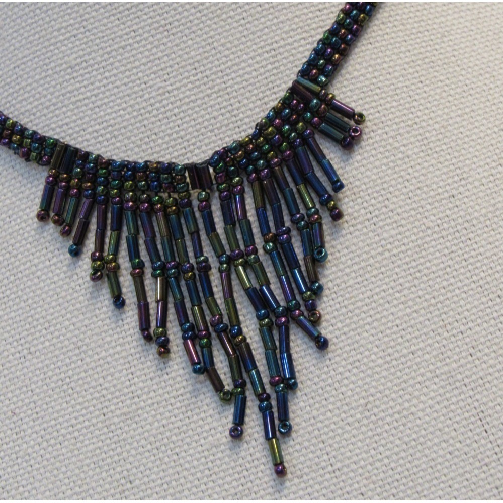 Black Iridescent Beaded Necklace Retro Victorian Witchy‎ Grunge Whimsygoth Fairy